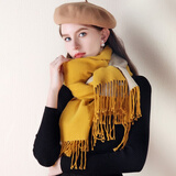 达芬奇密码围巾女士秋季冬款撞色加厚长款披肩保暖围脖新 送妈妈节日礼物 双面 明黄