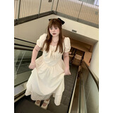 KVTROPA大码女装200斤胖mm加肥加大夏装法式杏色蝴蝶结常规袖连衣裙女夏 杏色【质版 2XL 建议体重【140160