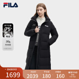 FILA 斐护科技|斐乐女装长款羽绒服冬季休闲简约连帽保暖羽绒外套 正黑色-BK 165/84A/M