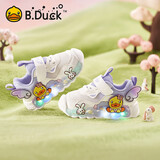 B.Duck小黄鸭童鞋女童软底运动鞋闪灯发光鞋秋季亮灯跑鞋5015A白紫22