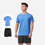 迪卡侬（DECATHLON）短袖速干衣T恤男上衣运动透气半袖宽松训练健身跑步FICM 亚麻浅蓝短袖+百搭黑短裤 M (欧码版型，建议拍小一码)