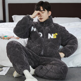 雅鹿睡衣男士2025秋冬季新款珊瑚绒三层夹棉袄加厚加绒男款家居服冬款 NSCJF-JL102时尚深灰三层夹棉 XL 男生(建议125-150斤)