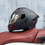 Orz新3C认证摩托车揭面盔蓝牙槽双镜片头盔男女半全覆盔四季个性尾翼 哑黑波波卷极光银（可夜视） XL