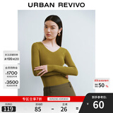 UR秋季新款女装简约基础百搭休闲修身V领针织衫UWB940008 褐绿 M