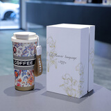 俯界（FUJIE)保温杯陶瓷内胆双饮水杯铃兰花高颜值咖啡杯车载茶杯 花语系列炫彩色款白 陶瓷内胆+礼盒装【500ml】