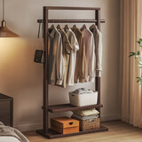 喻品实木衣帽架落地卧室挂衣架办公室客厅家用衣服挂架MJ26胡桃色60