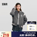 森马（Semir）外套女刺绣拼接撞色宽松夹克2024冬季仿毛呢棒球服109724108004