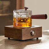 忆壶茶电陶炉小型煮茶器家用大功率静音烧水炉电热炉多功能新款蒸煮茶炉 胡桃木小方炉+茗香侧把壶500ml