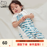 威尔贝鲁（WELLBER）婴儿睡袋夏款儿童侧网眼透气七分袖分腿睡袋宝宝防踢被子 蓝色海浪 S(建议身高70-80)