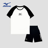 美津浓（MIZUNO）儿童运动套装男女同款2024夏季新款运动T恤休闲短裤 黑白 TZ24230273 150cm (建议身高145-155cm)