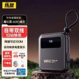 烁盟 随身wifi免插卡便携式无线wifi6 5ghz无限流量全国通用2024款移动wifi热点三网通流量卡 魔幻黑【10W快充】6000毫安+自带双线