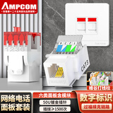 安普康（AMPCOM）六类网络电话免打模块 双口面板千兆CAT6网线插座 86型二位RJ45/11非屏蔽镀金网口白色AMC117278
