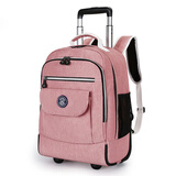 威盛达中小学生拉杆书包背拉两用减负护脊双肩背包大容量旅行超轻款 浅粉色 17英寸可登机