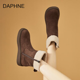 DAPHNE达芙妮真皮雪地靴女鞋冬季2024新款加厚加绒鞋厚底短靴保暖棉鞋女 咖啡色 37