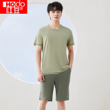 红豆（hongdou）睡衣男夏纯棉短袖中裤套装圆领舒适外穿情侣家居服 军旅绿180