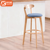 科润实木吧台椅家用靠背高脚凳轻奢酒吧台凳前台收银高脚椅实验室椅子 【实木架】布艺蓝色-赠原装椅套