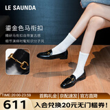 莱尔斯丹[墨金爵士]圆头套脚搭扣羊皮低跟乐福鞋女单鞋10501 黑色BKL 38