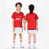 并力儿童足球服套装男女队服阿根廷球衣梅西大小童装球服印字号运动服 23-24曼连主场红 24码 140-145