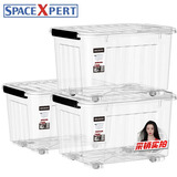 SPACEXPERT 衣物收纳箱特大号塑料整理箱车载储物箱80L透明 3个装 带轮