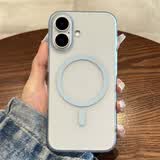 米弗希 适用苹果17手机壳新款粉色iphone16promax磨砂磁吸16pro高级感15全包防摔14透明13超薄保护壳男女 【透蓝色】超薄磁吸-磨砂硬壳 iPhone 17