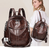 VQGT防盗七夕双肩包女新款复古休闲女士妈咪包旅行大容量背包软皮书包 咖啡色
