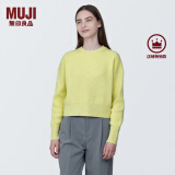 无印良品 MUJI 女式 棱纹编织 圆领短款针织衫 长袖女款 女装 薄款毛衣 浅黄色 M (160/84A)