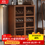 安尔雅新中式鞋柜门口简易鞋架家用收纳透气大容量多层玄关柜 双门款