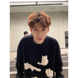 卡图弛cleanfit黑色猫咪毛衣男春秋季美式潮牌打底针织衫高级感慵懒外套 黑色 2XL