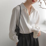 茯见长袖白衬衫女职业正装宽松休闲正装长袖白衬衫设计感垂感衬衣上衣 白色 M