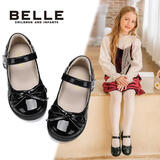 百丽 童鞋女童黑皮鞋春秋软底儿童学生鞋中大童演出鞋单鞋 深黑28