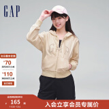 Gap女装春秋2024新款LOGO连帽法式圈织软卫衣外套402167 米黄色 165/84A(M)亚洲尺码