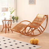 畔叙豆真藤藤椅休闲摇摇椅摇椅老人躺椅大人实木逍遥睡椅家用懒人藤编 黄棕色+茶几