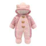 红唇珊新生婴儿衣服冬季加厚连体衣宝宝保暖哈衣套装加绒棉包脚外出抱衣 粉红色三只小熊 66 建议0-6月