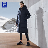斐乐 90鹅绒|斐乐官方女装长款羽绒服冬季运动连帽保暖羽绒外套 深黑-BK M 165/84A/M