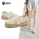 快乐玛丽（J&M）渔夫鞋女春夏小香风平底透气百搭一脚蹬休闲帆布鞋女 米白色 40 