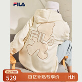 FILA斐乐官方女装外套秋季上衣多彩潮流加绒保暖开衫连帽小熊外套 奶盐白-F51W138599FIV(加绒) 155/76A/XS
