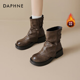 达芙妮美拉德棕色靴子女秋冬季加绒短靴短靴2025新款秋季马丁靴