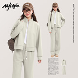 MJ STYLE星空棉休闲套装女2025秋季新款立领短款开衫外套直筒阔腿裤两件套