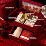 文枝伴手礼女伴娘新婚结婚高档实用小众高级感婚宴闺蜜伴手礼双层礼盒 红色丝绒双层礼盒一