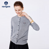 Navigare意大利小帆船女针织衫春秋圆领小开衫毛衣外套2334092061 浅灰 S