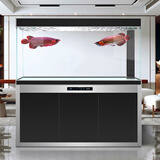 汉霸超白玻璃鱼缸 生态底滤循环系统 鱼缸客厅 家用智能懒人 水族箱 银+黑 屏风款1.0米长x40cm宽x75cm+80cm高