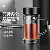 名锐（MINGRUI）玻璃杯水杯茶杯子男泡茶杯车载定制周年庆礼物年会礼品建党节八一 手柄款-黑色420ml