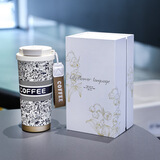 俯界（FUJIE)保温杯陶瓷内胆双饮水杯铃兰花高颜值咖啡杯车载茶杯 花语系列简约款白 陶瓷内胆+礼盒装【500ml】