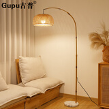 古普（Gupu）日式钓鱼落地灯侘寂风复古客厅茶室沙发旁阅读卧室床头立式灯 中号竹编+12W 三档黄光