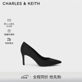 CHARLES&KEITH简约通勤尖头高跟鞋子女鞋休闲单鞋生日礼物CK1-60280245-1 Black Textured黑色纹理 37