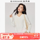 佐丹奴T恤女基础款舒适内搭打底衫纯棉纯色V领长袖t恤女13322759