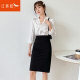 红蜻蜓半身裙新款2025年秋季女装开叉职业裙一步包臀西装裙工装短裙女士 黑色【60厘米】 L