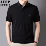 JEEP SPIRIT吉普polo衫男短袖夏季男士休闲翻领上衣男装夏装t恤 黑色 2XL