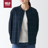 无印良品（MUJI）女式 法兰绒 立领衬衫 深海军蓝X格子 S 