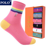 POLO女士潮流时尚中筒袜6双礼盒装 秋冬保暖柔软吸汗棉袜两横杠彩色学 6双 六色型号1185 36-39码鞋合适